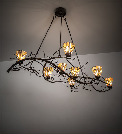 Meyda Lighting Winter Solstice 61" 8-Light Timeless Bronze & Dark Burnished Antique Copper Delta Chandelier With Amber & Beige Jadestone Shade