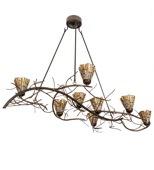 Meyda Lighting Winter Solstice 61" 8-Light Timeless Bronze & Dark Burnished Antique Copper Delta Chandelier With Amber & Beige Jadestone Shade
