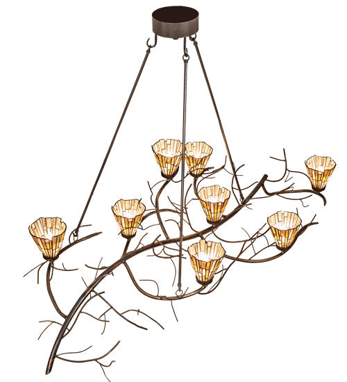 Meyda Lighting Winter Solstice 61" 8-Light Timeless Bronze & Dark Burnished Antique Copper Delta Chandelier With Amber & Beige Jadestone Shade