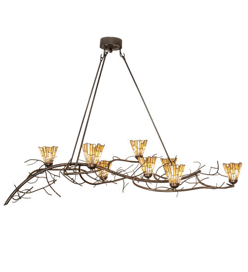 Meyda Lighting Winter Solstice 61" 8-Light Timeless Bronze & Dark Burnished Antique Copper Delta Chandelier With Amber & Beige Jadestone Shade