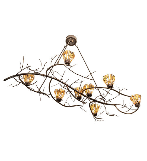 Meyda Lighting Winter Solstice 61" 8-Light Timeless Bronze & Dark Burnished Antique Copper Delta Chandelier With Amber & Beige Jadestone Shade