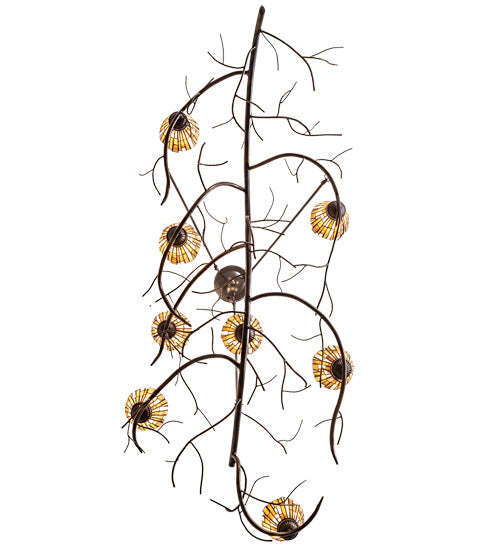 Meyda Lighting Winter Solstice 61" 8-Light Timeless Bronze & Dark Burnished Antique Copper Delta Chandelier With Amber & Beige Jadestone Shade