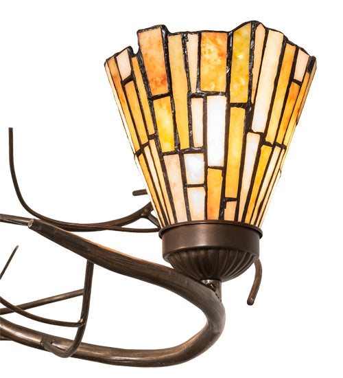 Meyda Lighting Winter Solstice 61" 8-Light Timeless Bronze & Dark Burnished Antique Copper Delta Chandelier With Amber & Beige Jadestone Shade