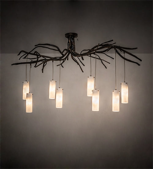 Meyda Lighting Winter Solstice 70" 8-Light Dark Burnished Antique Copper Cilindro Chandelier With Whitestone Idalight Shade