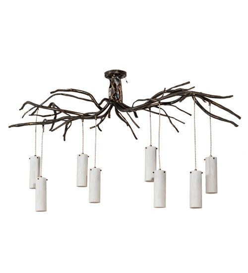 Meyda Lighting Winter Solstice 70" 8-Light Dark Burnished Antique Copper Cilindro Chandelier With Whitestone Idalight Shade