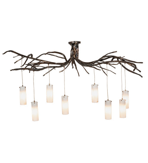 Meyda Lighting Winter Solstice 70" 8-Light Dark Burnished Antique Copper Cilindro Chandelier With Whitestone Idalight Shade