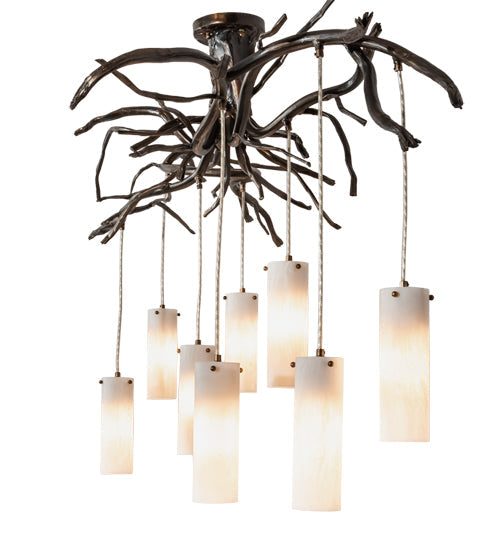 Meyda Lighting Winter Solstice 70" 8-Light Dark Burnished Antique Copper Cilindro Chandelier With Whitestone Idalight Shade
