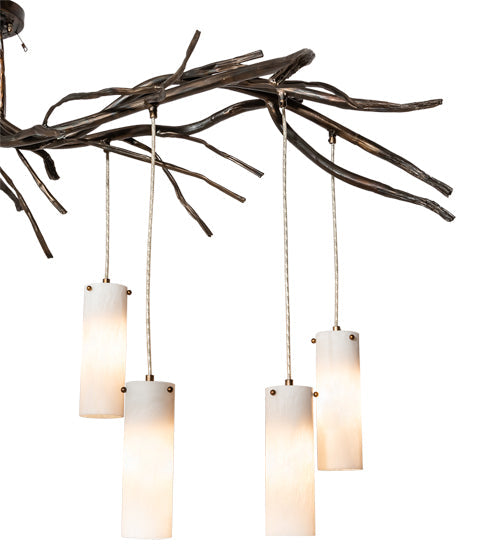 Meyda Lighting Winter Solstice 70" 8-Light Dark Burnished Antique Copper Cilindro Chandelier With Whitestone Idalight Shade
