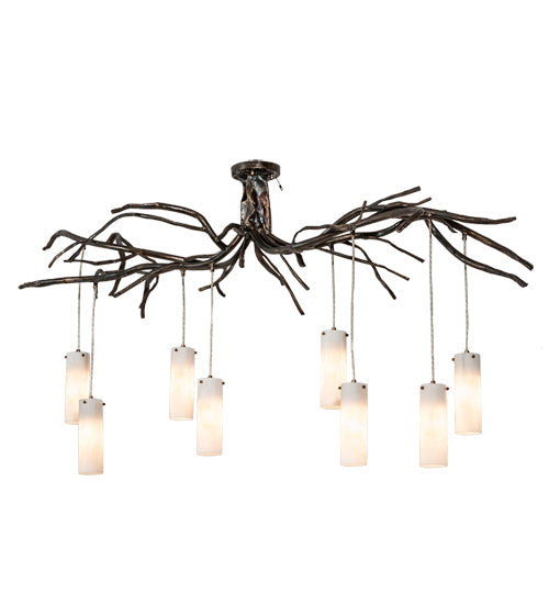 Meyda Lighting Winter Solstice 70" 8-Light Dark Burnished Antique Copper Cilindro Chandelier With Whitestone Idalight Shade
