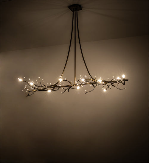 Meyda Lighting Winter Solstice 72" 12-Light Antique Hammer Gold Budding Chandelier With Clear Tulip Buds Shade Glass