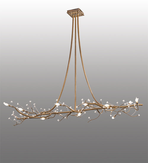 Meyda Lighting Winter Solstice 72" 12-Light Antique Hammer Gold Budding Chandelier With Clear Tulip Buds Shade Glass
