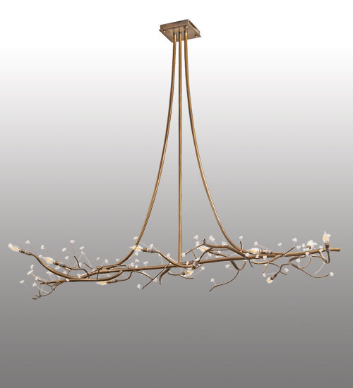 Meyda Lighting Winter Solstice 72" 12-Light Antique Hammer Gold Budding Chandelier With Clear Tulip Buds Shade Glass