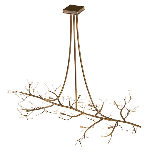 Meyda Lighting Winter Solstice 72" 12-Light Antique Hammer Gold Budding Chandelier With Clear Tulip Buds Shade Glass