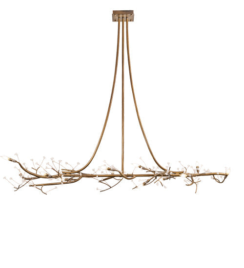 Meyda Lighting Winter Solstice 72" 12-Light Antique Hammer Gold Budding Chandelier With Clear Tulip Buds Shade Glass