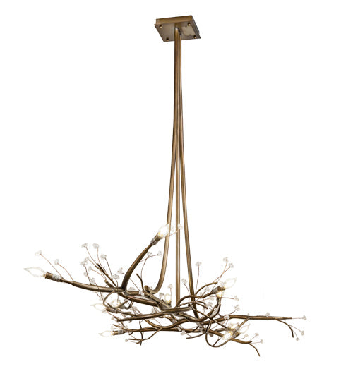 Meyda Lighting Winter Solstice 72" 12-Light Antique Hammer Gold Budding Chandelier With Clear Tulip Buds Shade Glass