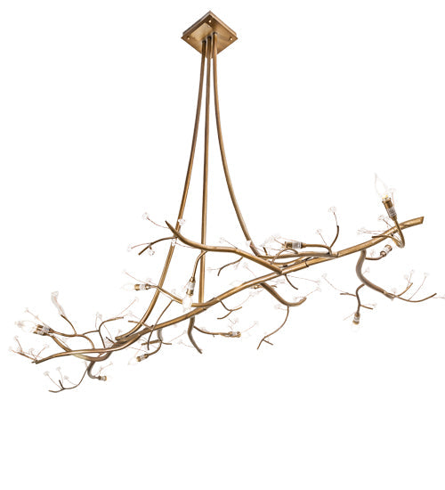 Meyda Lighting Winter Solstice 72" 12-Light Antique Hammer Gold Budding Chandelier With Clear Tulip Buds Shade Glass