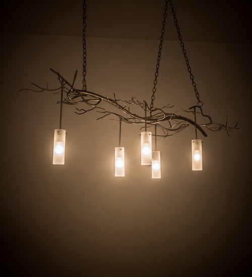 Meyda Lighting Winter Solstice 72" 5-Light Nickel Cilindro Island Chandelier With Frosted Clear Shade Glass