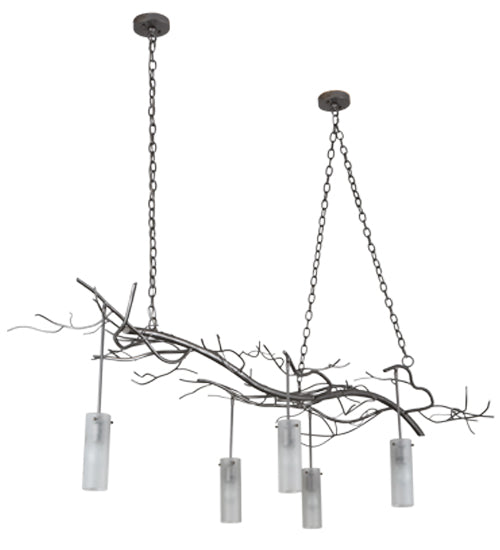 Meyda Lighting Winter Solstice 72" 5-Light Nickel Cilindro Island Chandelier With Frosted Clear Shade Glass