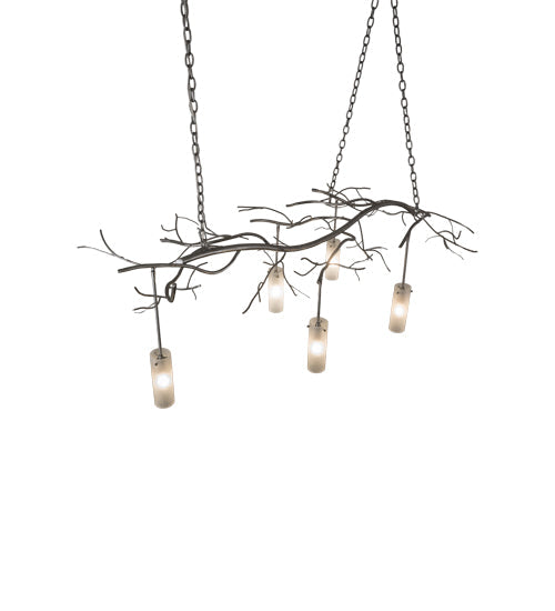Meyda Lighting Winter Solstice 72" 5-Light Nickel Cilindro Island Chandelier With Frosted Clear Shade Glass