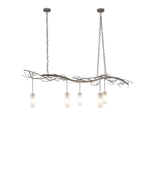 Meyda Lighting Winter Solstice 72" 5-Light Nickel Cilindro Island Chandelier With Frosted Clear Shade Glass