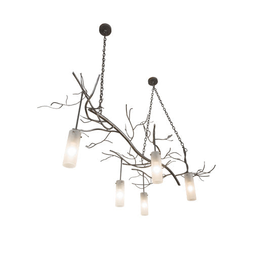 Meyda Lighting Winter Solstice 72" 5-Light Nickel Cilindro Island Chandelier With Frosted Clear Shade Glass