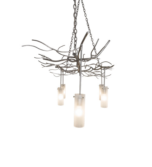 Meyda Lighting Winter Solstice 72" 5-Light Nickel Cilindro Island Chandelier With Frosted Clear Shade Glass