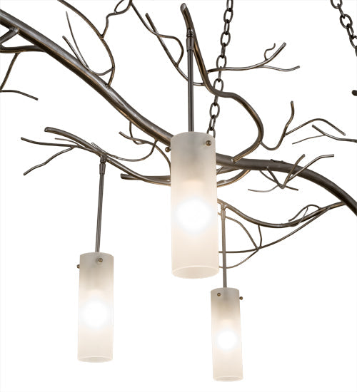 Meyda Lighting Winter Solstice 72" 5-Light Nickel Cilindro Island Chandelier With Frosted Clear Shade Glass