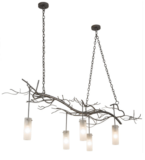 Meyda Lighting Winter Solstice 72" 5-Light Nickel Cilindro Island Chandelier With Frosted Clear Shade Glass