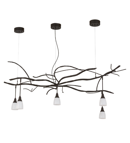 Meyda Lighting Winter Solstice 72" 5-Light Oil Rubbed Bronze Revival Island Chandelier With White Opal Shade Glass