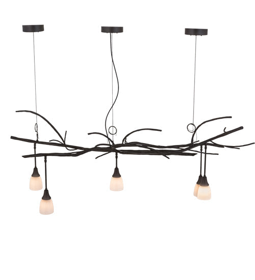 Meyda Lighting Winter Solstice 72" 5-Light Oil Rubbed Bronze Revival Island Chandelier With White Opal Shade Glass
