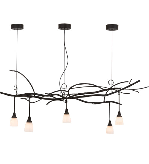 Meyda Lighting Winter Solstice 72" 5-Light Oil Rubbed Bronze Revival Island Chandelier With White Opal Shade Glass