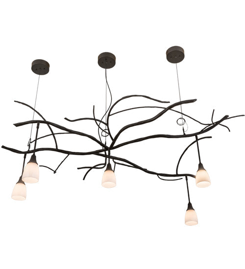 Meyda Lighting Winter Solstice 72" 5-Light Oil Rubbed Bronze Revival Island Chandelier With White Opal Shade Glass
