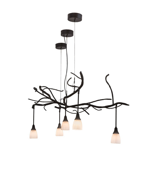 Meyda Lighting Winter Solstice 72" 5-Light Oil Rubbed Bronze Revival Island Chandelier With White Opal Shade Glass