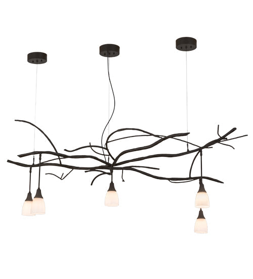 Meyda Lighting Winter Solstice 72" 5-Light Oil Rubbed Bronze Revival Island Chandelier With White Opal Shade Glass