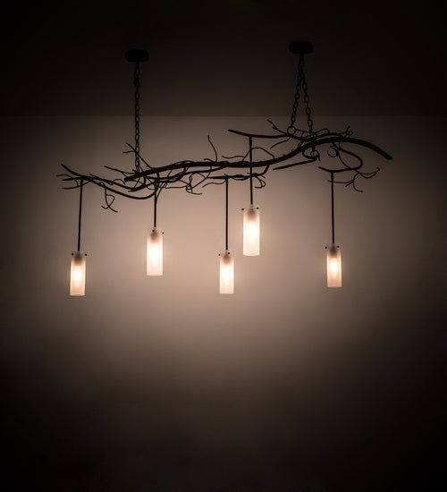 Meyda Lighting Winter Solstice 72" 5-Light Rustic Iron Cilindro Chandelier With Frosted Clear Cylinders Shade