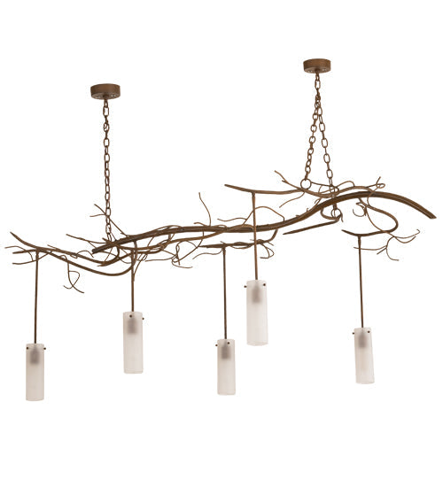Meyda Lighting Winter Solstice 72" 5-Light Rustic Iron Cilindro Chandelier With Frosted Clear Cylinders Shade