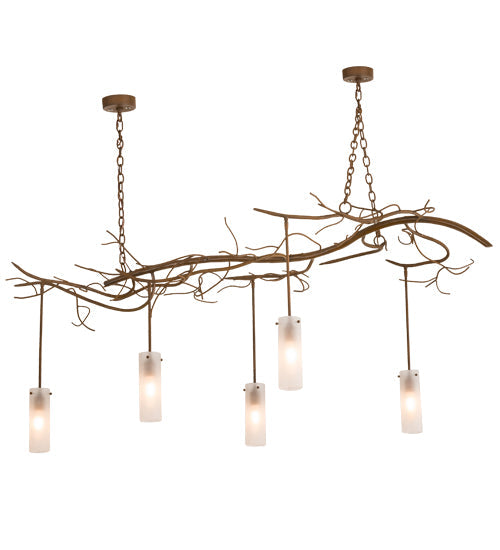 Meyda Lighting Winter Solstice 72" 5-Light Rustic Iron Cilindro Chandelier With Frosted Clear Cylinders Shade