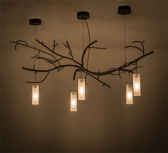 Meyda Lighting Winter Solstice 72" 5-Light Timeless Bronze Cilindro Chandelier With Frosted Clear Shade Glass
