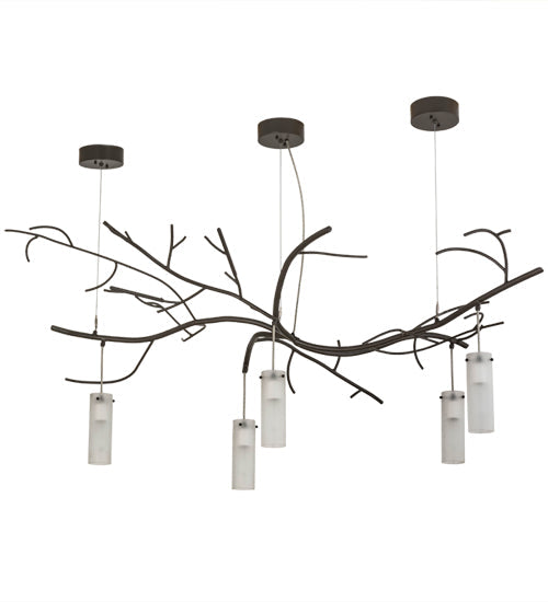 Meyda Lighting Winter Solstice 72" 5-Light Timeless Bronze Cilindro Chandelier With Frosted Clear Shade Glass