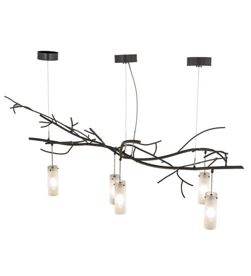 Meyda Lighting Winter Solstice 72" 5-Light Timeless Bronze Cilindro Chandelier With Frosted Clear Shade Glass
