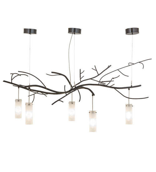 Meyda Lighting Winter Solstice 72" 5-Light Timeless Bronze Cilindro Chandelier With Frosted Clear Shade Glass