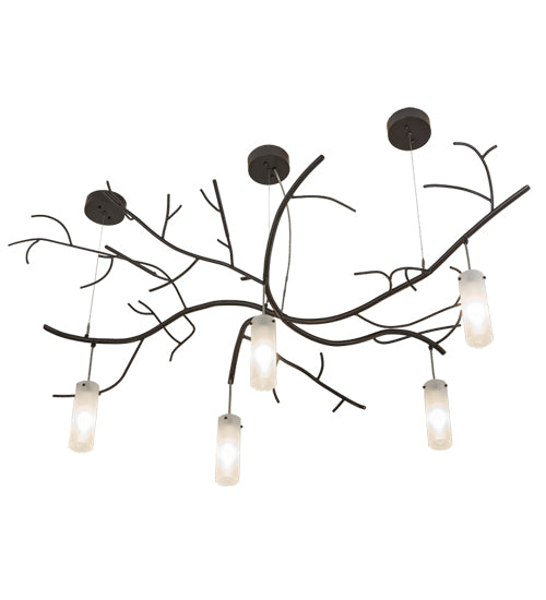 Meyda Lighting Winter Solstice 72" 5-Light Timeless Bronze Cilindro Chandelier With Frosted Clear Shade Glass