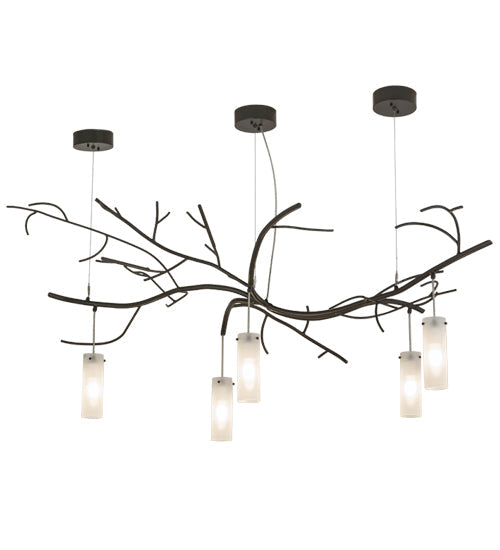 Meyda Lighting Winter Solstice 72" 5-Light Timeless Bronze Cilindro Chandelier With Frosted Clear Shade Glass