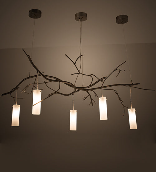 Meyda Lighting Winter Solstice 72" 5-Light Timeless Bronze Cilindro Island Chandelier With Frosted Clear Shade Glass