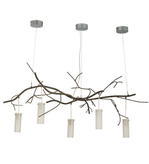 Meyda Lighting Winter Solstice 72" 5-Light Timeless Bronze Cilindro Island Chandelier With Frosted Clear Shade Glass