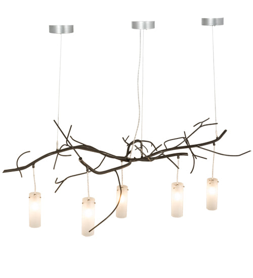 Meyda Lighting Winter Solstice 72" 5-Light Timeless Bronze Cilindro Island Chandelier With Frosted Clear Shade Glass