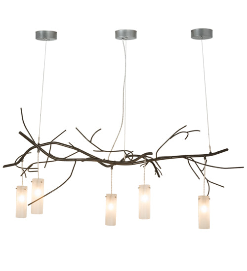Meyda Lighting Winter Solstice 72" 5-Light Timeless Bronze Cilindro Island Chandelier With Frosted Clear Shade Glass