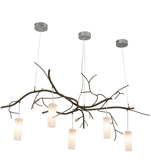 Meyda Lighting Winter Solstice 72" 5-Light Timeless Bronze Cilindro Island Chandelier With Frosted Clear Shade Glass