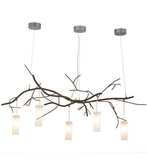 Meyda Lighting Winter Solstice 72" 5-Light Timeless Bronze Cilindro Island Chandelier With Frosted Clear Shade Glass
