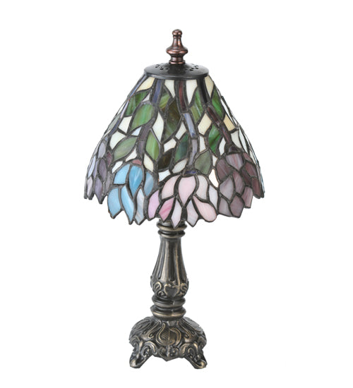 Meyda Lighting Wisteria 13" Mahogany Bronze Mini Table Lamp With Multi-Colored Shade Glass